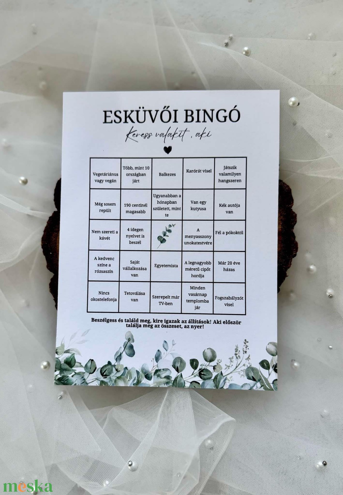 4 db Esküvői bingó, bingo- egyedi designnal (greenery, rózsaszín, stb) - esküvő - dekoráció - helyszíni dekor - Meska.hu