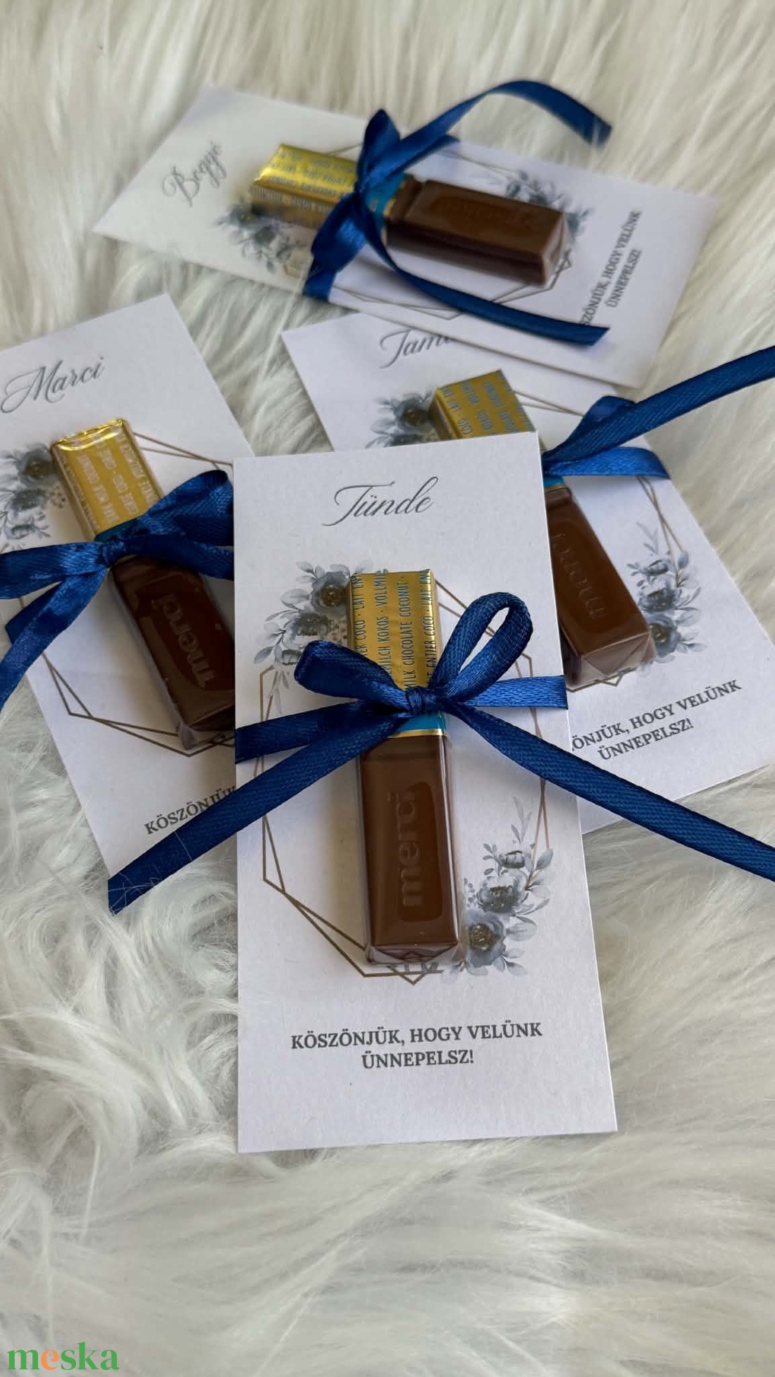 Kék esküvői köszönőajándék Merci csokoládéval - esküvő - emlék & ajándék - köszönőajándék - Meska.hu