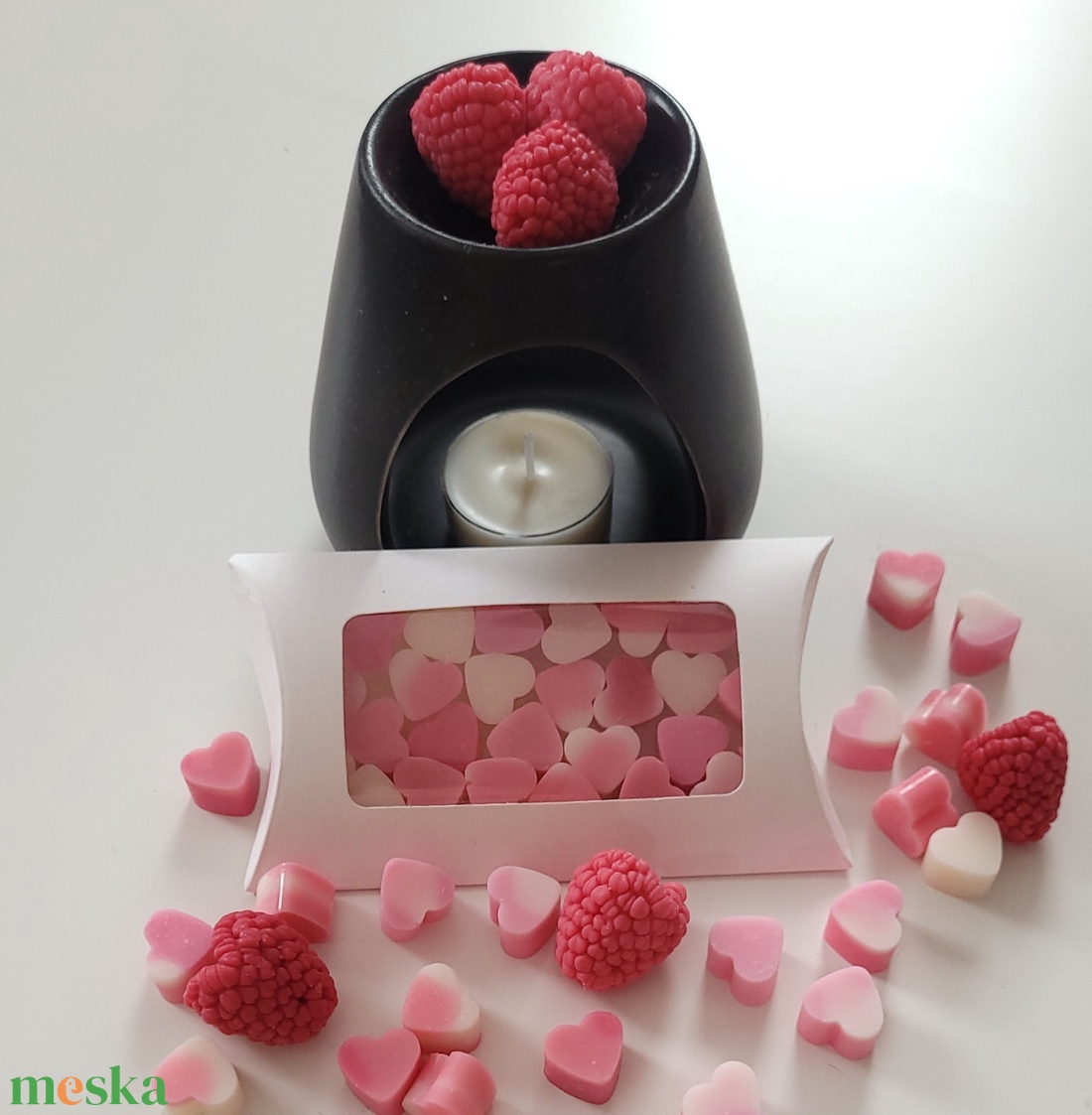 Málnás pannacotta szívecskés illatviasz  - otthon & életmód - gyertya, illat, aroma - illatviasz - Meska.hu