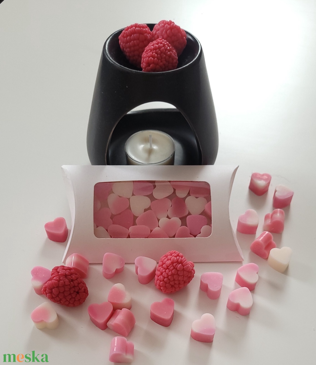 Málnás pannacotta szívecskés illatviasz  - otthon & életmód - gyertya, illat, aroma - illatviasz - Meska.hu