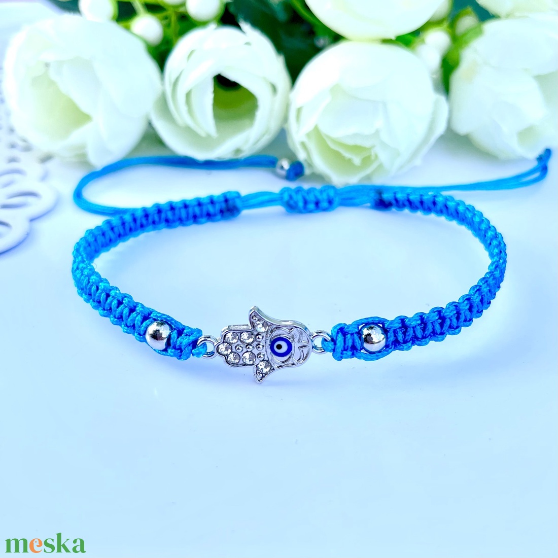 Hamsa és gonosz szem fonott fekete karkötő  kézzel készült - ékszer - karkötő - fonott karkötő - Meska.hu