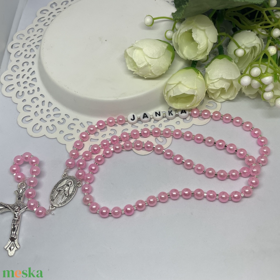  Egyedi gyöngyös rózsafüzér  személyre szabható névvel ???? - ékszer - nyaklánc - monogram & névnyaklánc - Meska.hu