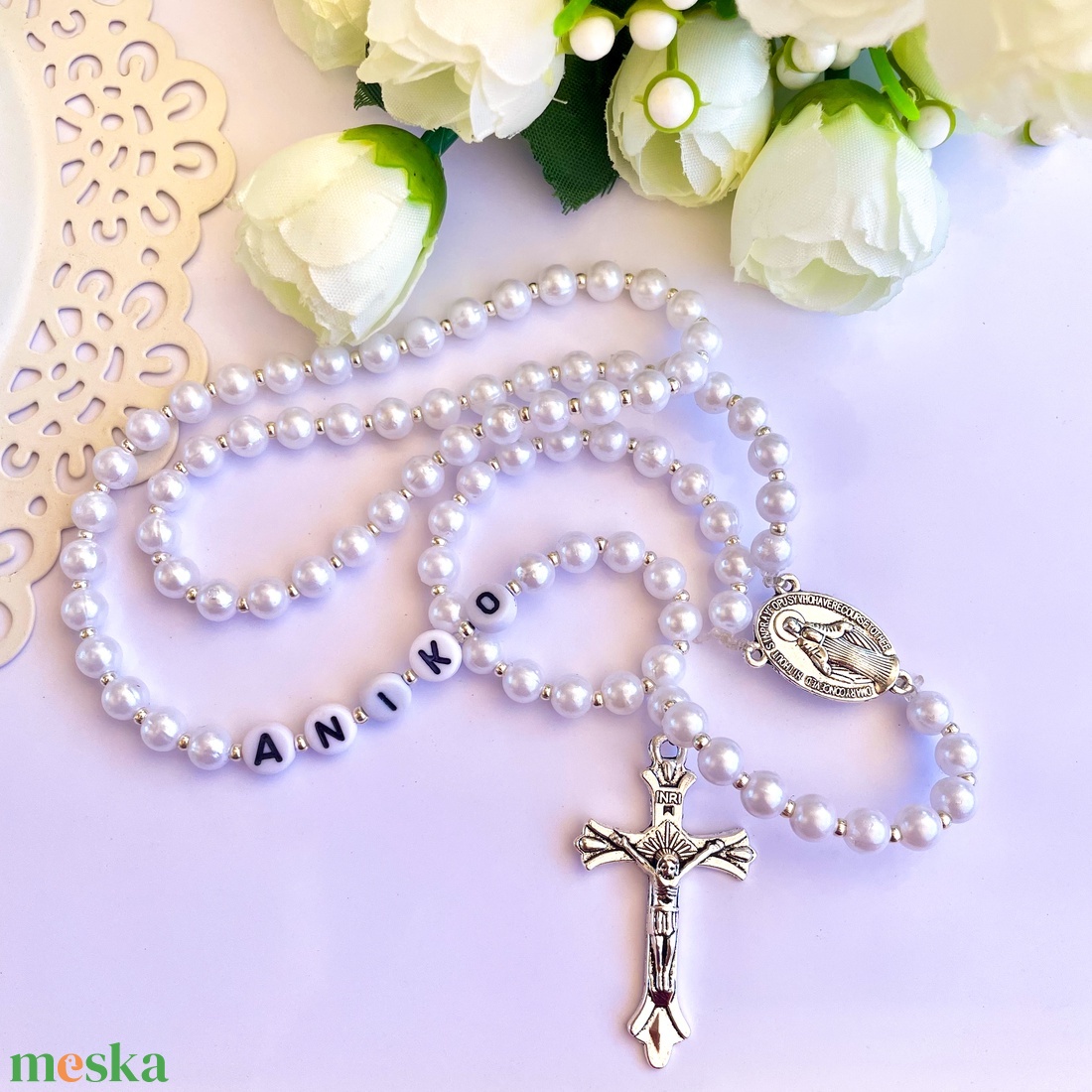  Egyedi gyöngyös rózsafüzér  személyre szabható névvel ???? - ékszer - nyaklánc - monogram & névnyaklánc - Meska.hu