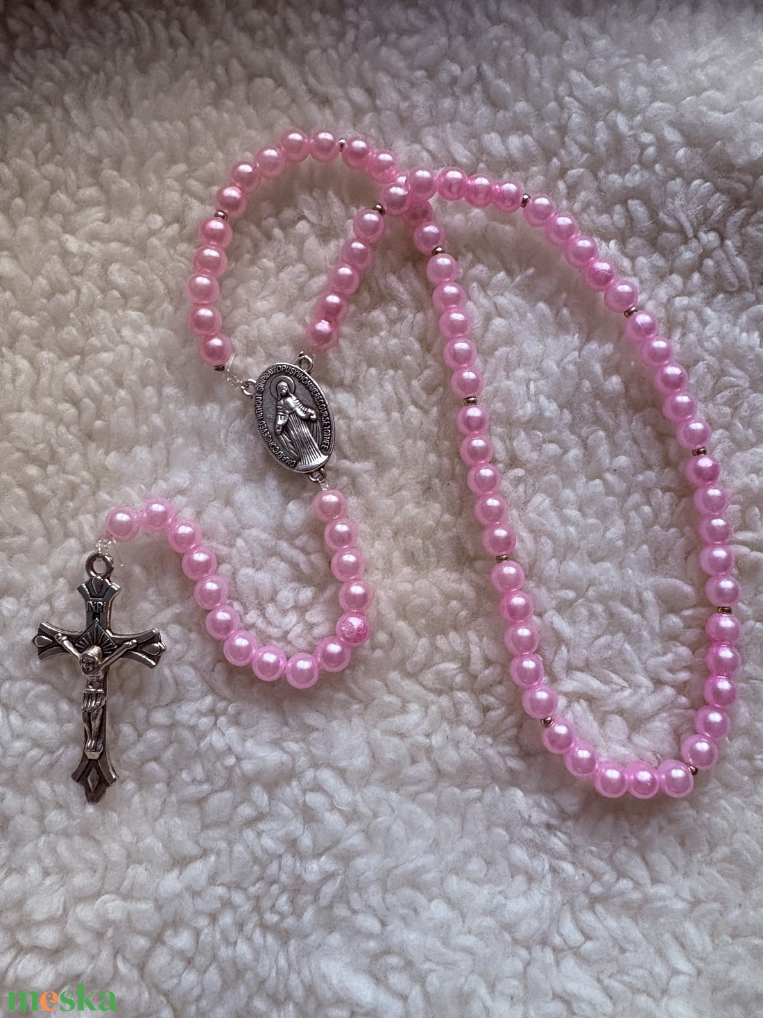  Egyedi gyöngyös rózsafüzér rózsaszín  személyre szabható névvel  - ékszer - nyaklánc - monogram & névnyaklánc - Meska.hu