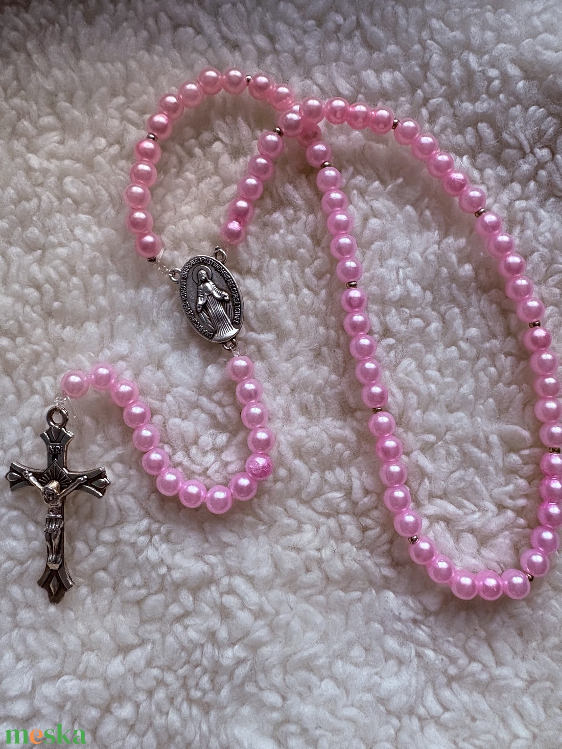  Egyedi gyöngyös rózsafüzér rózsaszín  személyre szabható névvel  - ékszer - nyaklánc - monogram & névnyaklánc - Meska.hu