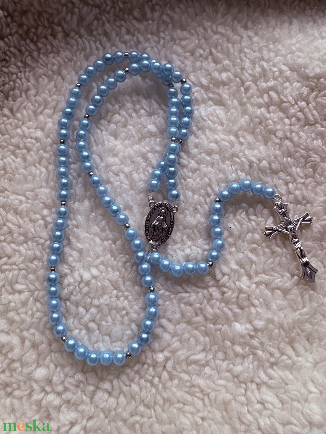  Egyedi gyöngyös rózsafüzér kék   személyre szabható névvel  - ékszer - nyaklánc - monogram & névnyaklánc - Meska.hu