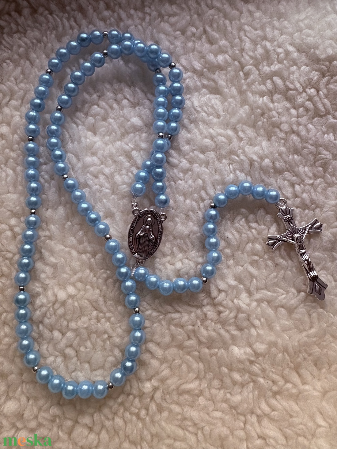  Egyedi gyöngyös rózsafüzér kék   személyre szabható névvel  - ékszer - nyaklánc - monogram & névnyaklánc - Meska.hu