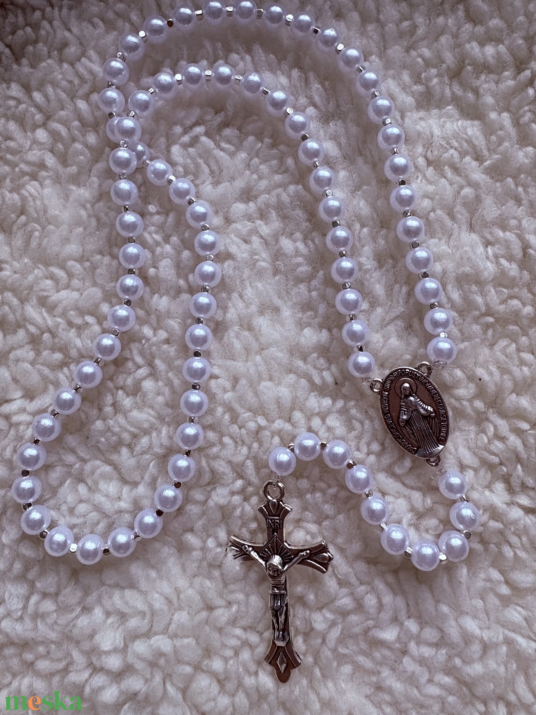  Egyedi gyöngyös rózsafüszér fehér    személyre szabható névvel  - ékszer - nyaklánc - monogram & névnyaklánc - Meska.hu