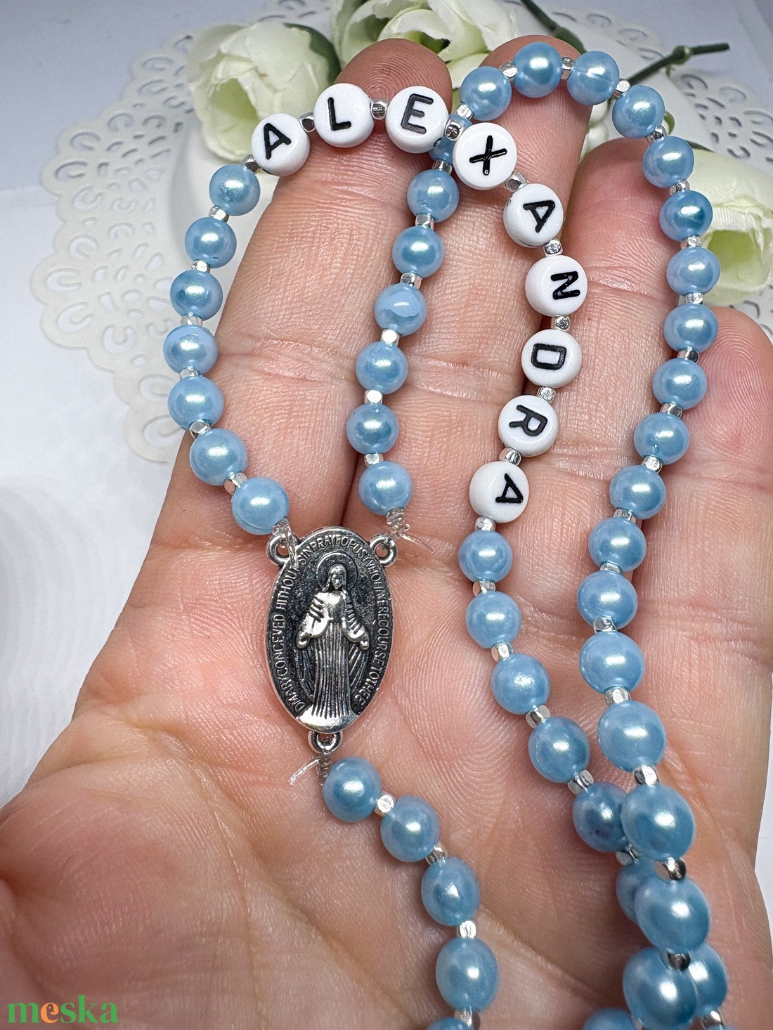  Egyedi gyöngyös rózsafüzér  személyre szabható névvel ???? - ékszer - nyaklánc - monogram & névnyaklánc - Meska.hu