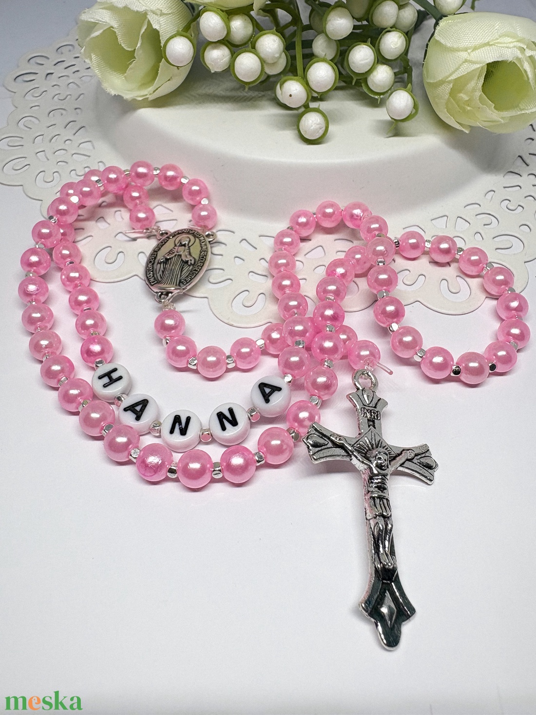  Egyedi gyöngyös rózsafüzér  személyre szabható névvel ???? - ékszer - nyaklánc - monogram & névnyaklánc - Meska.hu