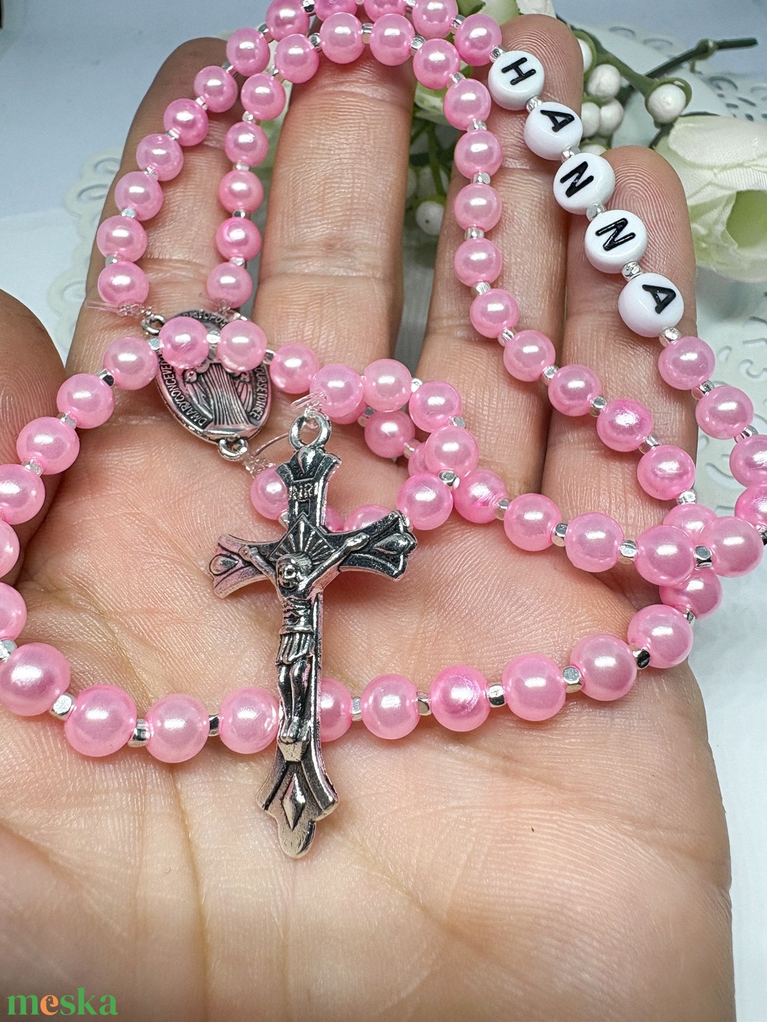  Egyedi gyöngyös rózsafüzér  személyre szabható névvel ???? - ékszer - nyaklánc - monogram & névnyaklánc - Meska.hu