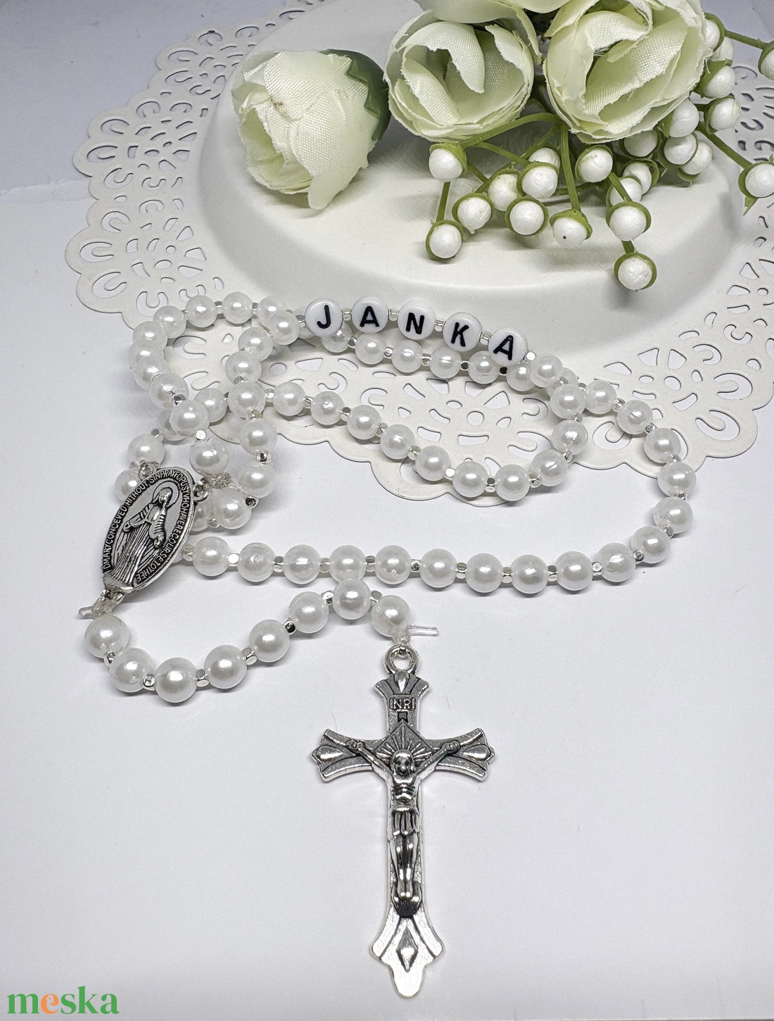  Egyedi gyöngyös rózsafüzér � személyre szabható névvel ???? - ékszer - nyaklánc - monogram & névnyaklánc - Meska.hu