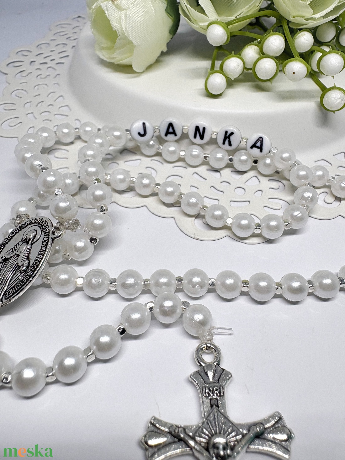  Egyedi gyöngyös rózsafüzér � személyre szabható névvel ???? - ékszer - nyaklánc - monogram & névnyaklánc - Meska.hu