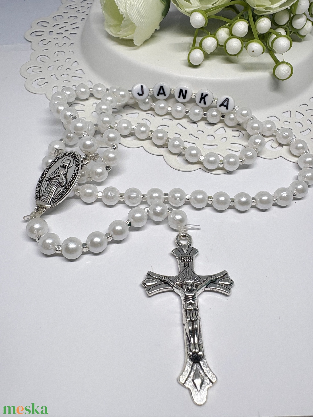  Egyedi gyöngyös rózsafüzér � személyre szabható névvel ???? - ékszer - nyaklánc - monogram & névnyaklánc - Meska.hu