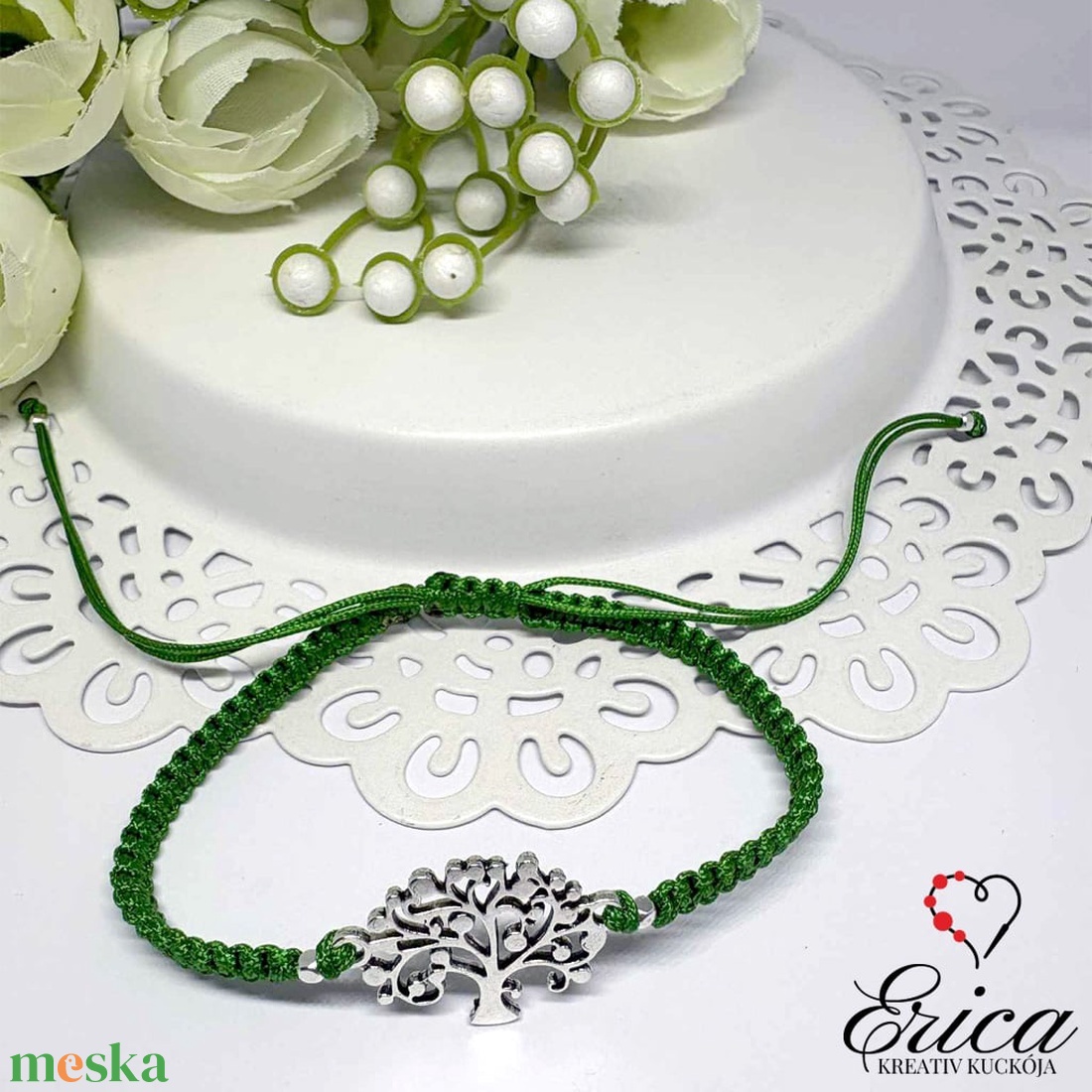 zöld életfás karkötő-fonott-makramé karkötő   - ékszer - karkötő - fonott karkötő - Meska.hu