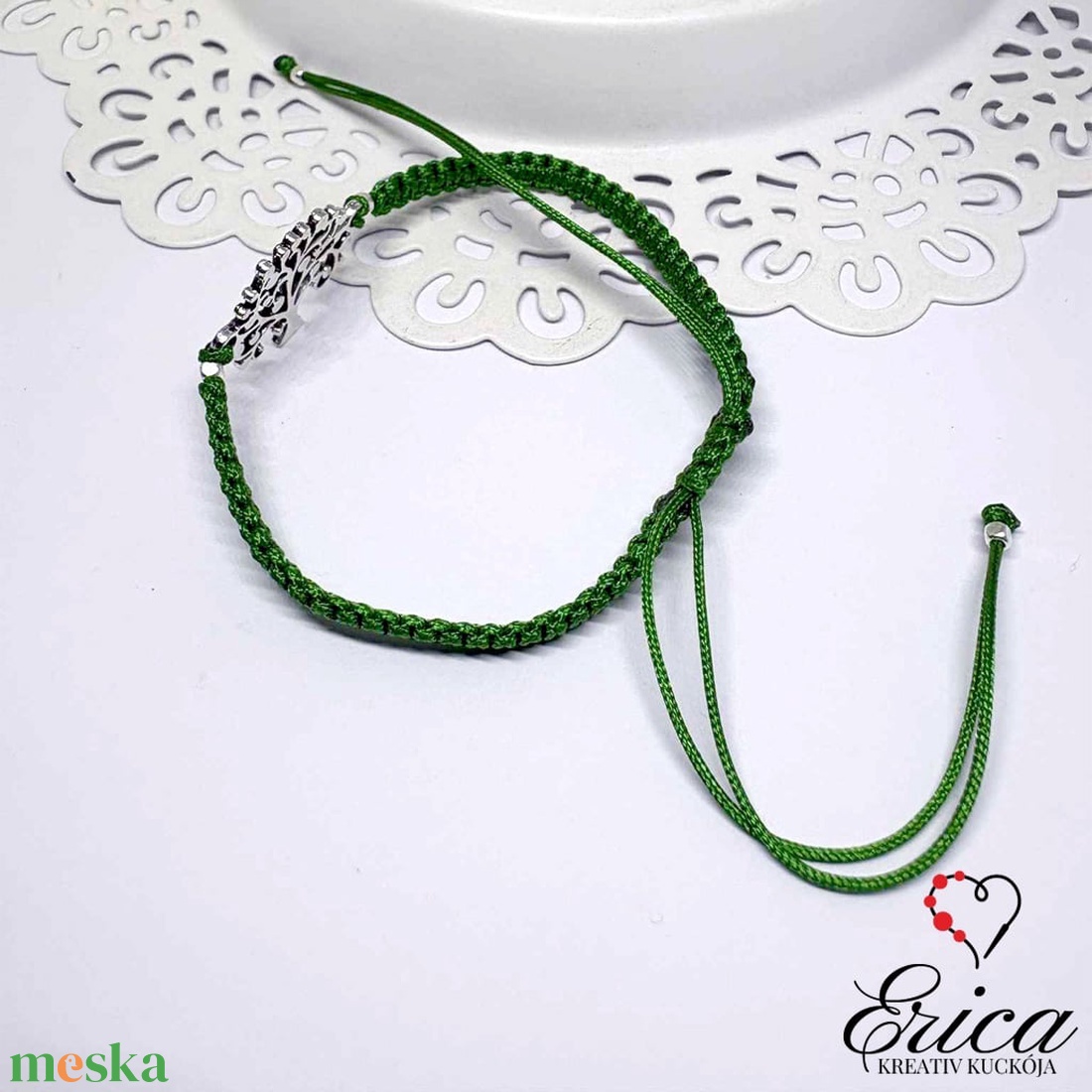 zöld életfás karkötő-fonott-makramé karkötő   - ékszer - karkötő - fonott karkötő - Meska.hu