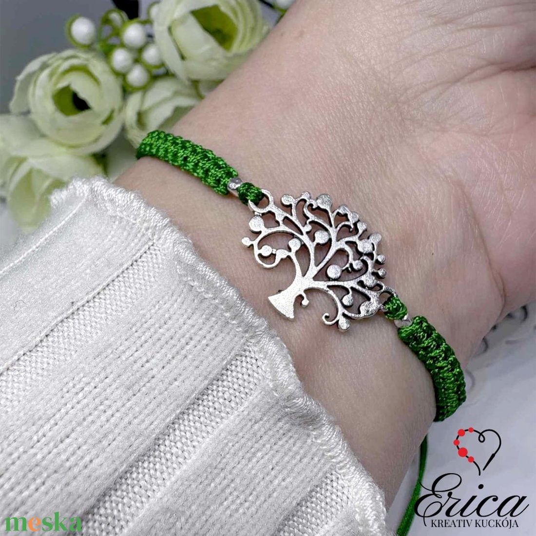 zöld életfás karkötő-fonott-makramé karkötő   - ékszer - karkötő - fonott karkötő - Meska.hu