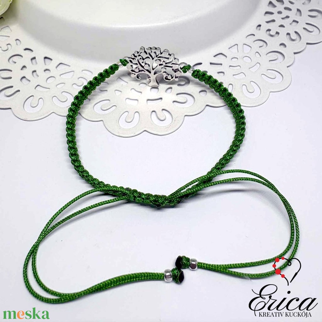 zöld életfás karkötő-fonott-makramé karkötő   - ékszer - karkötő - fonott karkötő - Meska.hu