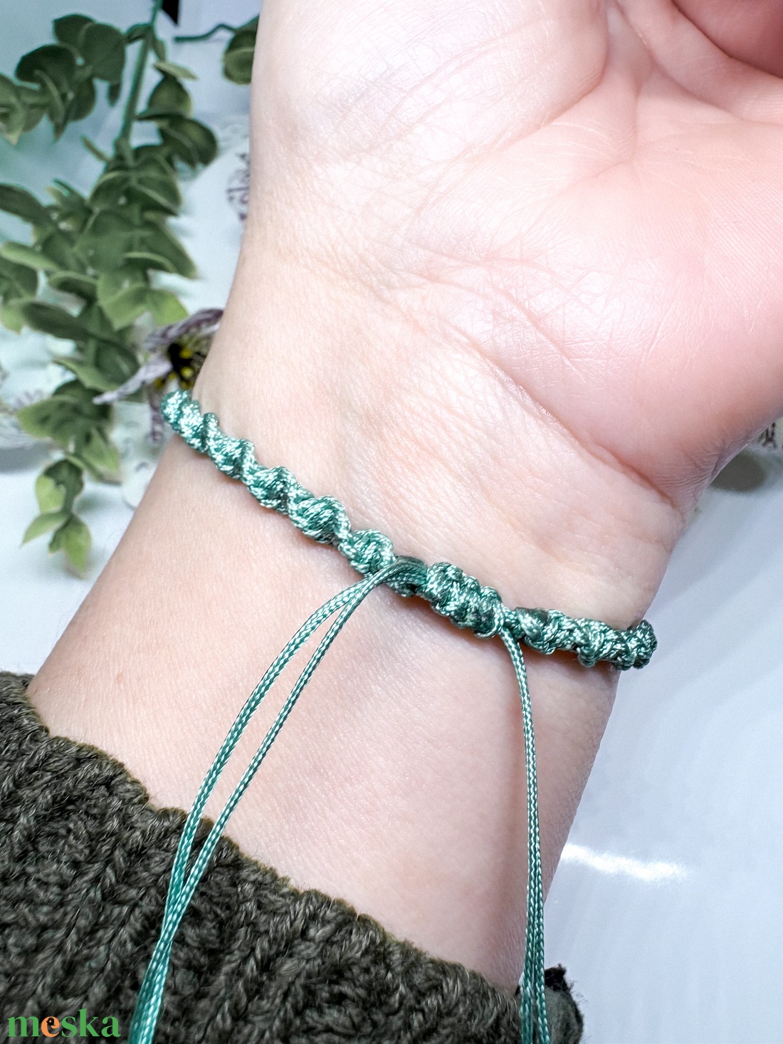 Ékszerek-Karkötők Zsályazöld bilincs makramé  - ékszer - karkötő - fonott karkötő - Meska.hu