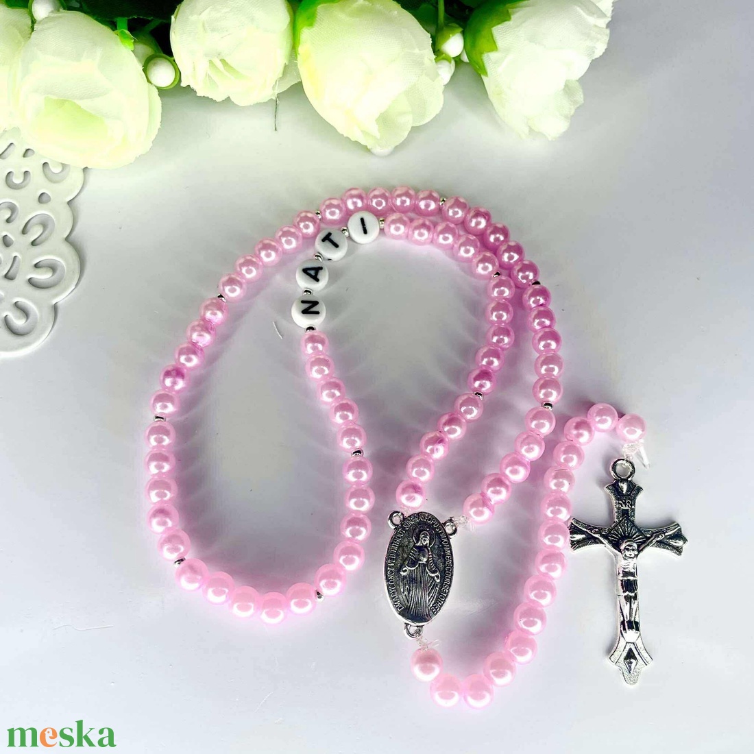 Egyedi Névre Szóló Rózsafüszér -Keresztelőre, Elsőáldozásra- Választható színekkel - otthon & életmód - vallás - lánc & füzér - Meska.hu