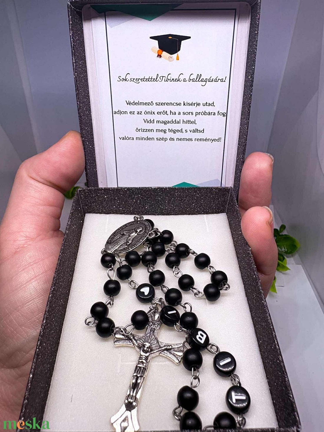 Ballagási Védelmeztő Szerencse Rózsafüzér-Matt Ónix ( Névre szóló)  - otthon & életmód - vallás - lánc & füzér - Meska.hu