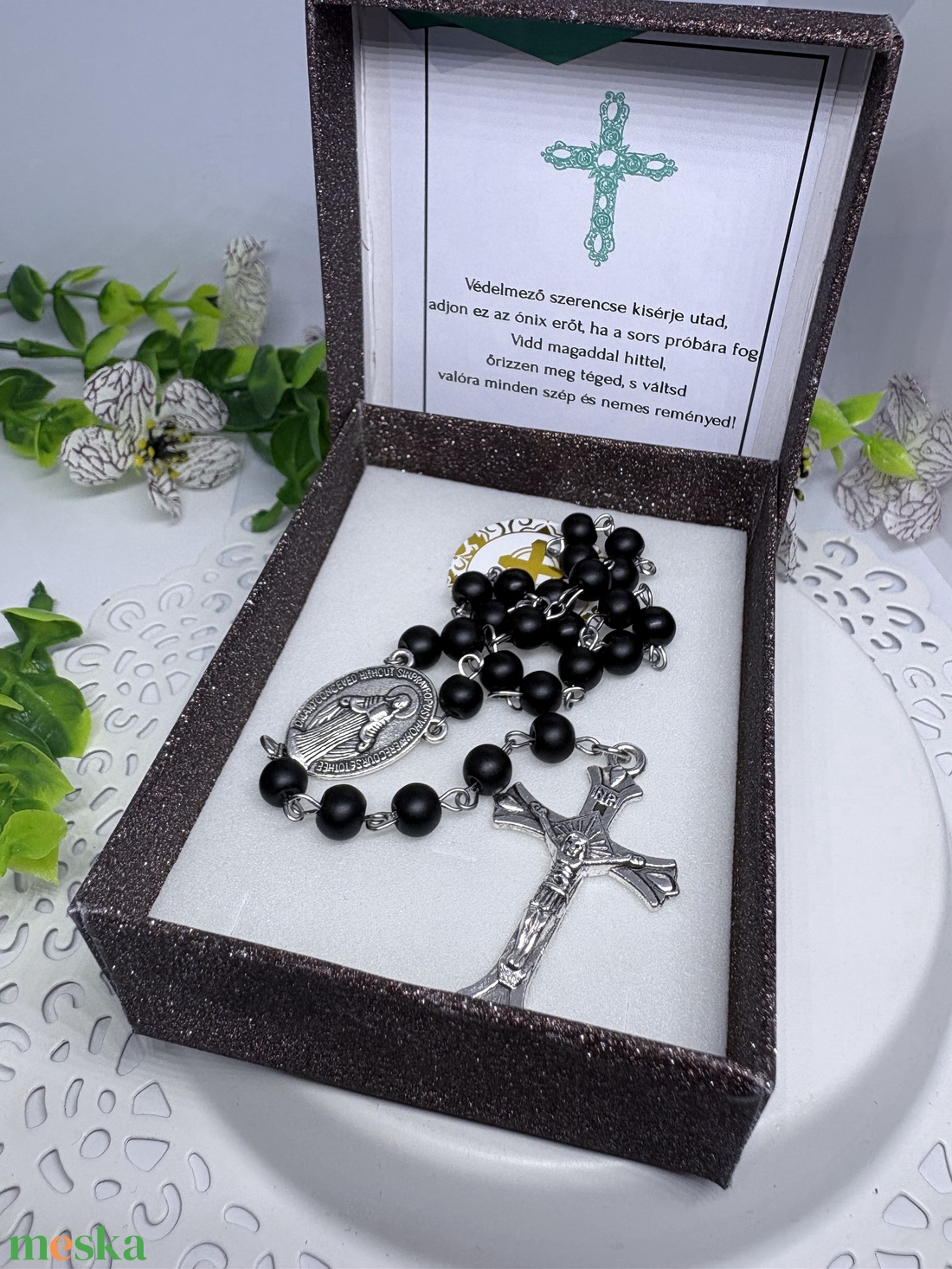 Védelmező Szerencse Rózsafüzér-Matt Ónix ( Névre szóló)  - otthon & életmód - vallás - lánc & füzér - Meska.hu