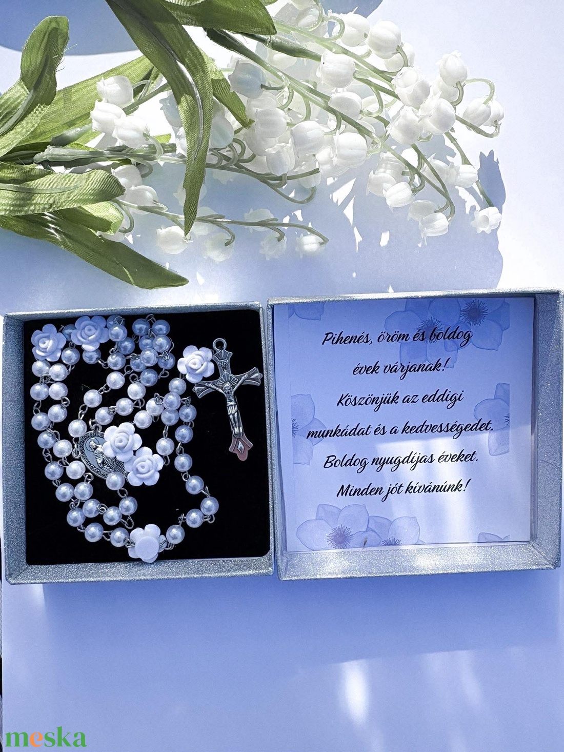 Rózsás Hófehér Rózsafüzér � Egyedi Kísérőkártyával és Díszdobozban - otthon & életmód - vallás - lánc & füzér - Meska.hu