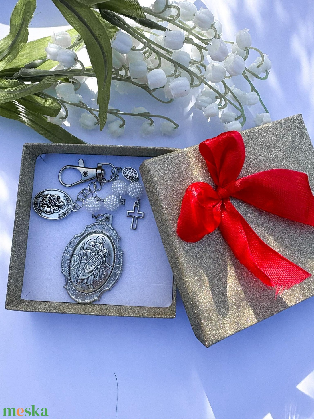Szent Kristóf Védelmező Kulcstartó � Elegáns Ajándék Díszdobozban - otthon & életmód - vallás - lánc & füzér - Meska.hu