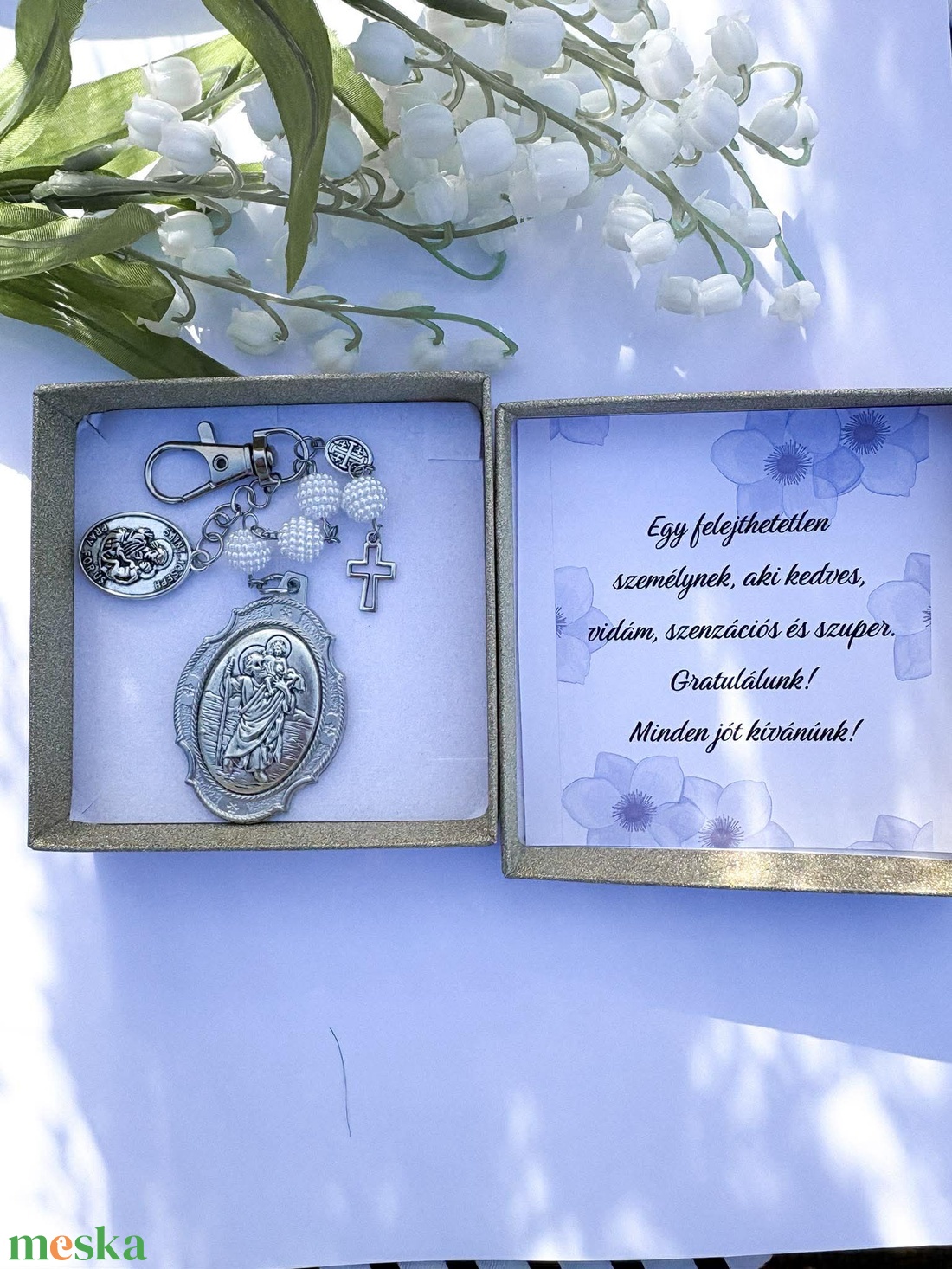 Szent Kristóf Védelmező Kulcstartó � Elegáns Ajándék Díszdobozban - otthon & életmód - vallás - lánc & füzér - Meska.hu