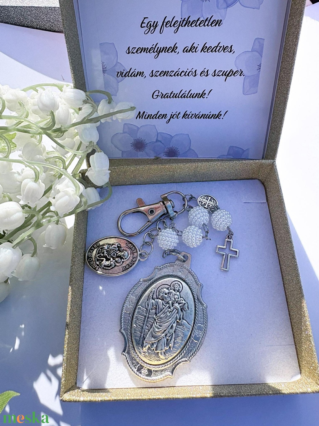 Szent Kristóf Védelmező Kulcstartó � Elegáns Ajándék Díszdobozban - otthon & életmód - vallás - lánc & füzér - Meska.hu