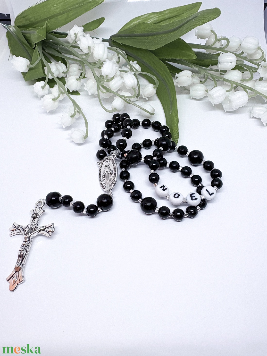 Névre szóló fekete teklagyöngy rózsafüzér � Egyedi ajándék keresztelőre, elsőáldozásra - otthon & életmód - vallás - lánc & füzér - Meska.hu