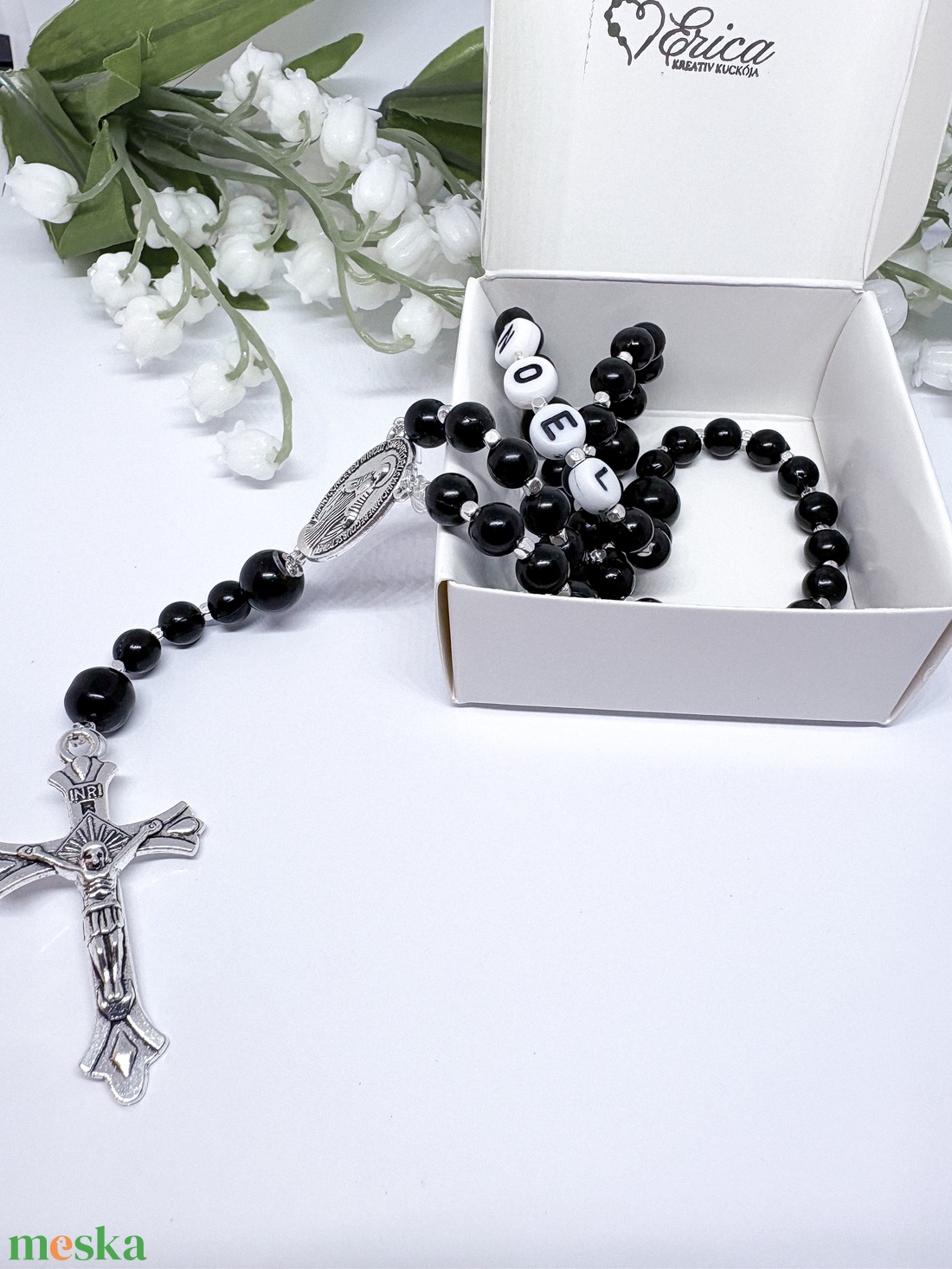 Névre szóló fekete teklagyöngy rózsafüzér � Egyedi ajándék keresztelőre, elsőáldozásra - otthon & életmód - vallás - lánc & füzér - Meska.hu