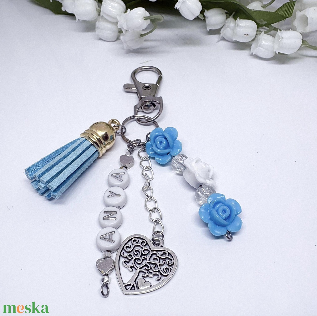 Személyre Szabott ANYA Kulcstartó � Életfa Medállal és Világoskék  - táska & tok - kulcstartó & táskadísz - kulcstartó - Meska.hu