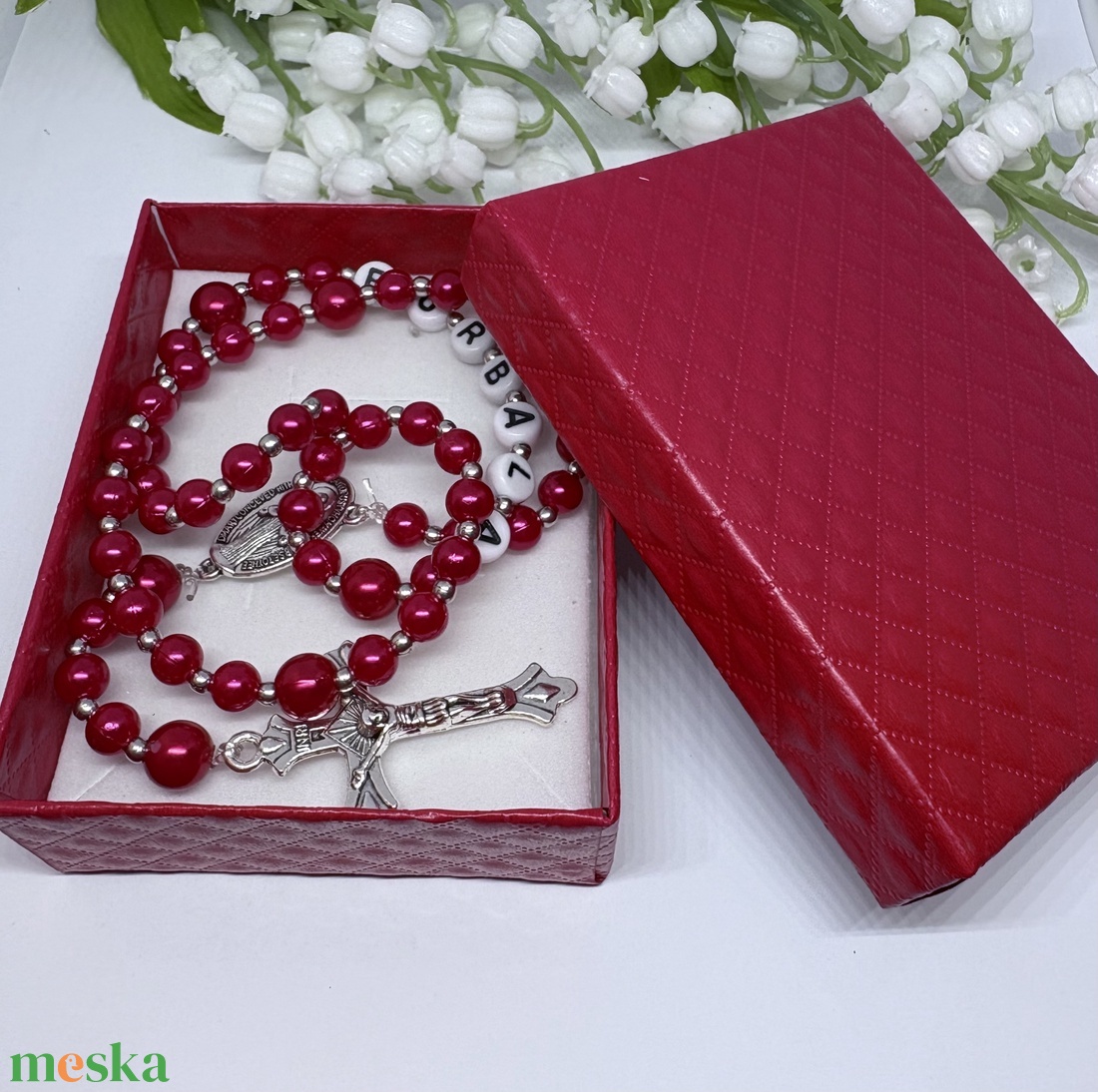 Személyre Szabható Neves Rózsafüzér Elegáns Díszdobozban � Vörös és Ezüst - otthon & életmód - vallás - lánc & füzér - Meska.hu