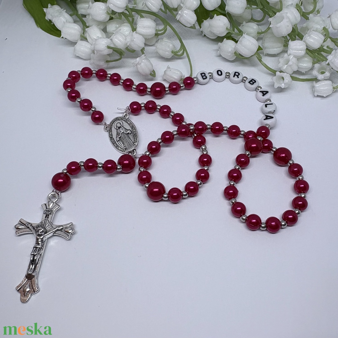 Személyre Szabható Neves Rózsafüzér Elegáns Díszdobozban � Vörös és Ezüst - otthon & életmód - vallás - lánc & füzér - Meska.hu