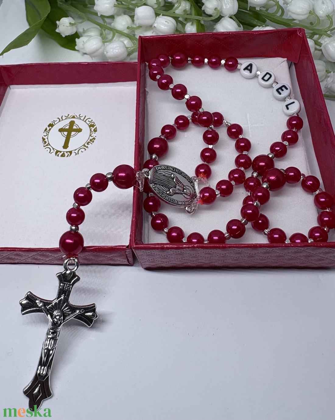 Személyre Szabható Neves Rózsafüzér Elegáns Díszdobozban � Vörös és Ezüst - otthon & életmód - vallás - lánc & füzér - Meska.hu