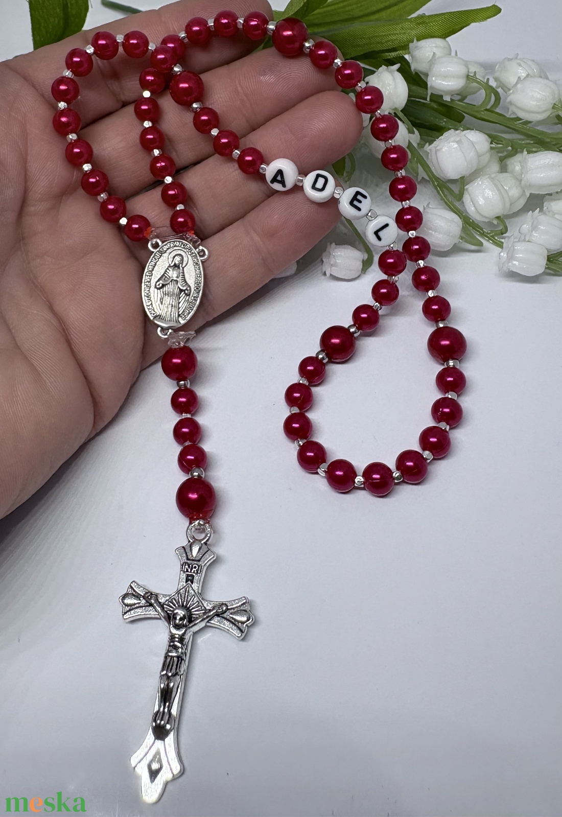 Személyre Szabható Neves Rózsafüzér Elegáns Díszdobozban � Vörös és Ezüst - otthon & életmód - vallás - lánc & füzér - Meska.hu