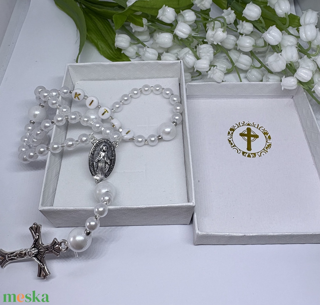 Személyre Szabható Neves Rózsafüzér Elegáns Díszdobozban �Fehér és Ezüst - otthon & életmód - vallás - lánc & füzér - Meska.hu