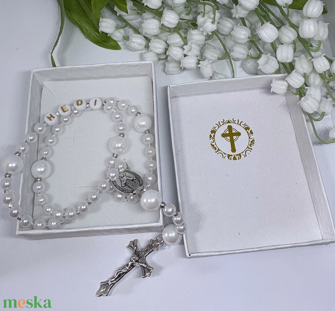 Személyre Szabható Neves Rózsafüzér Elegáns Díszdobozban �Fehér és Ezüst - otthon & életmód - vallás - lánc & füzér - Meska.hu