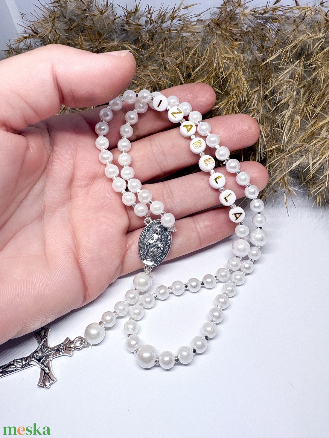  Egyedi gyöngyös rózsafüzér � személyre szabható névvel ???? - ékszer - nyaklánc - monogram & névnyaklánc - Meska.hu
