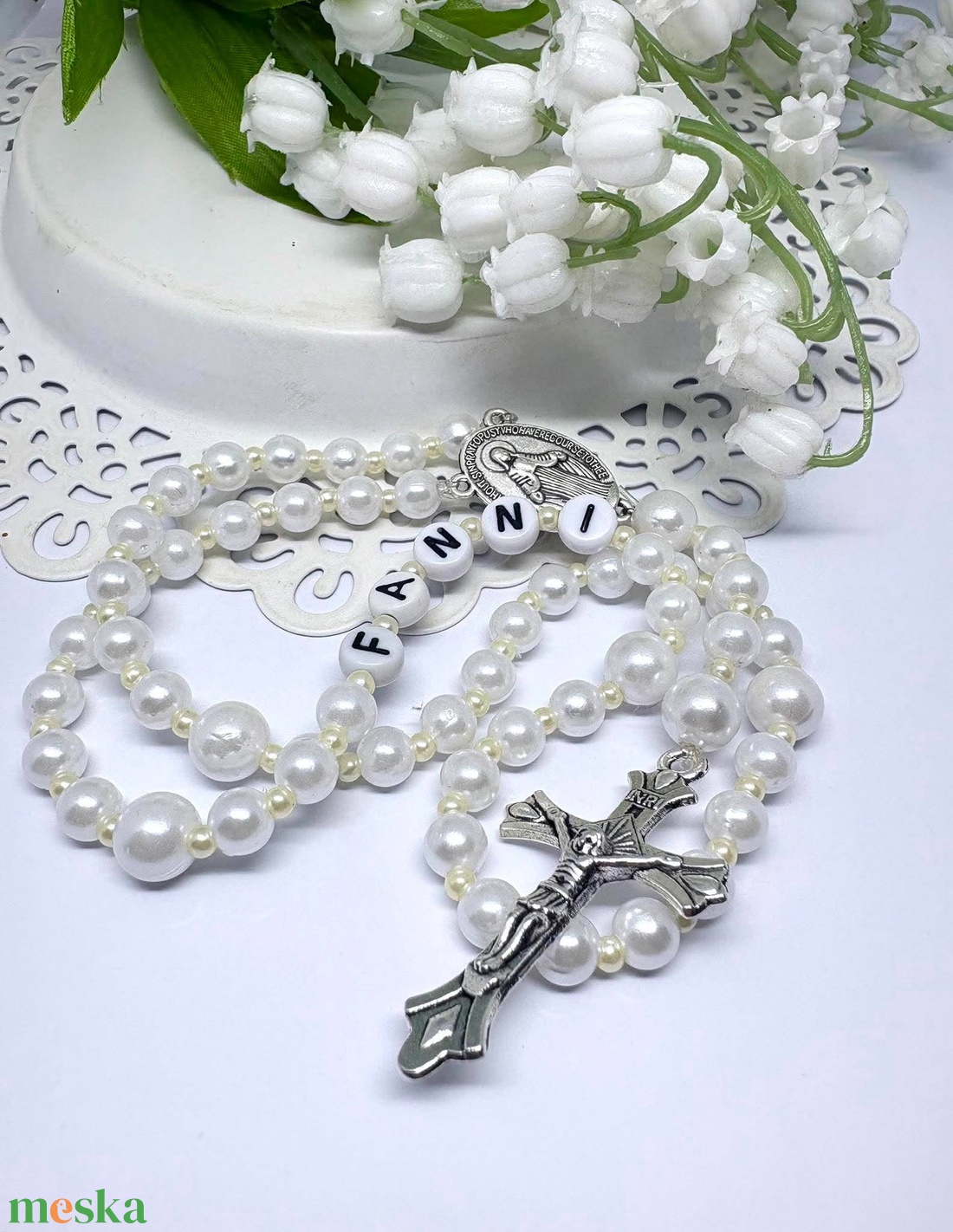 Egyedi névre szóló rózsafüzér első áldozásra, bérmálásra - otthon & életmód - vallás - lánc & füzér - Meska.hu