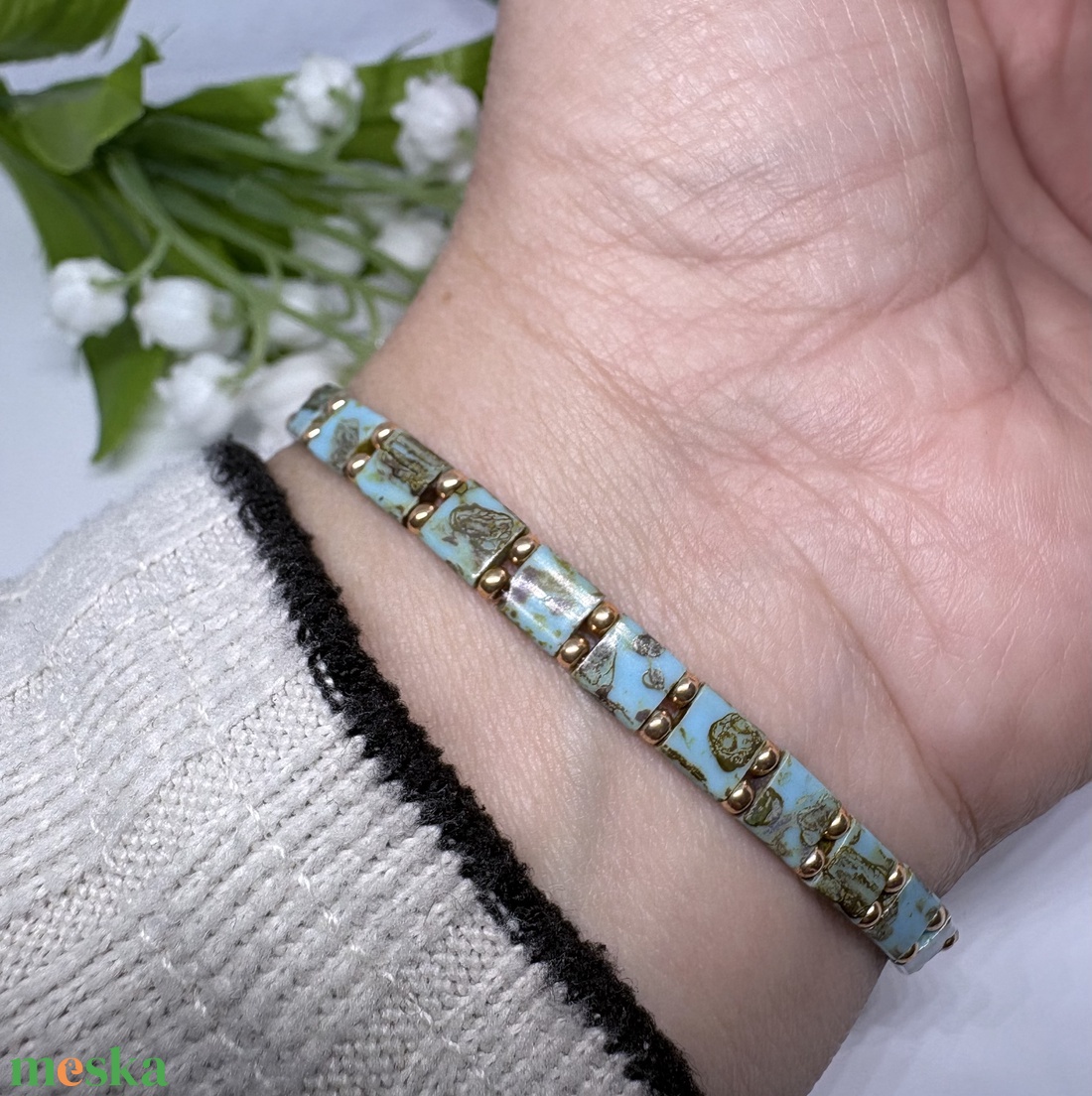 Kézzel készített prémium Tilla gyöngy karkötő Miyuki kása gyönggyel � Egyedi, elegáns design - ékszer - karkötő - kézfej karkötő - Meska.hu