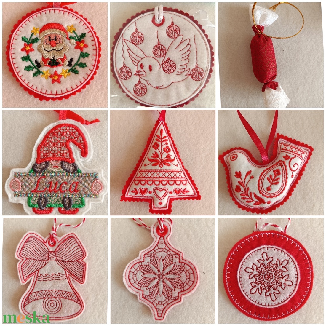 Hímzett karácsonyi filcdísz  - karácsony - karácsonyi lakásdekoráció - karácsonyfadíszek - Meska.hu