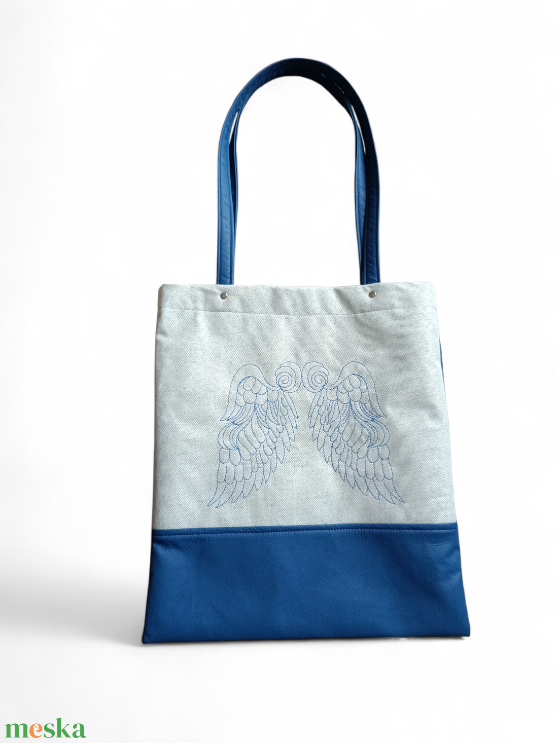 Angyalszárny hímzett kék válltáska - táska & tok - bevásárlás & shopper táska - shopper, textiltáska, szatyor - Meska.hu