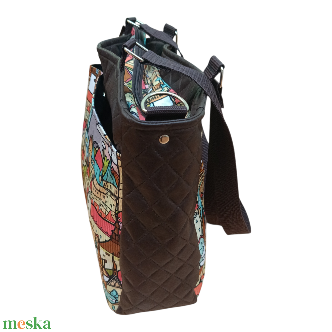 Barna városmintás női válltáska - táska & tok - kézitáska & válltáska - válltáska - Meska.hu