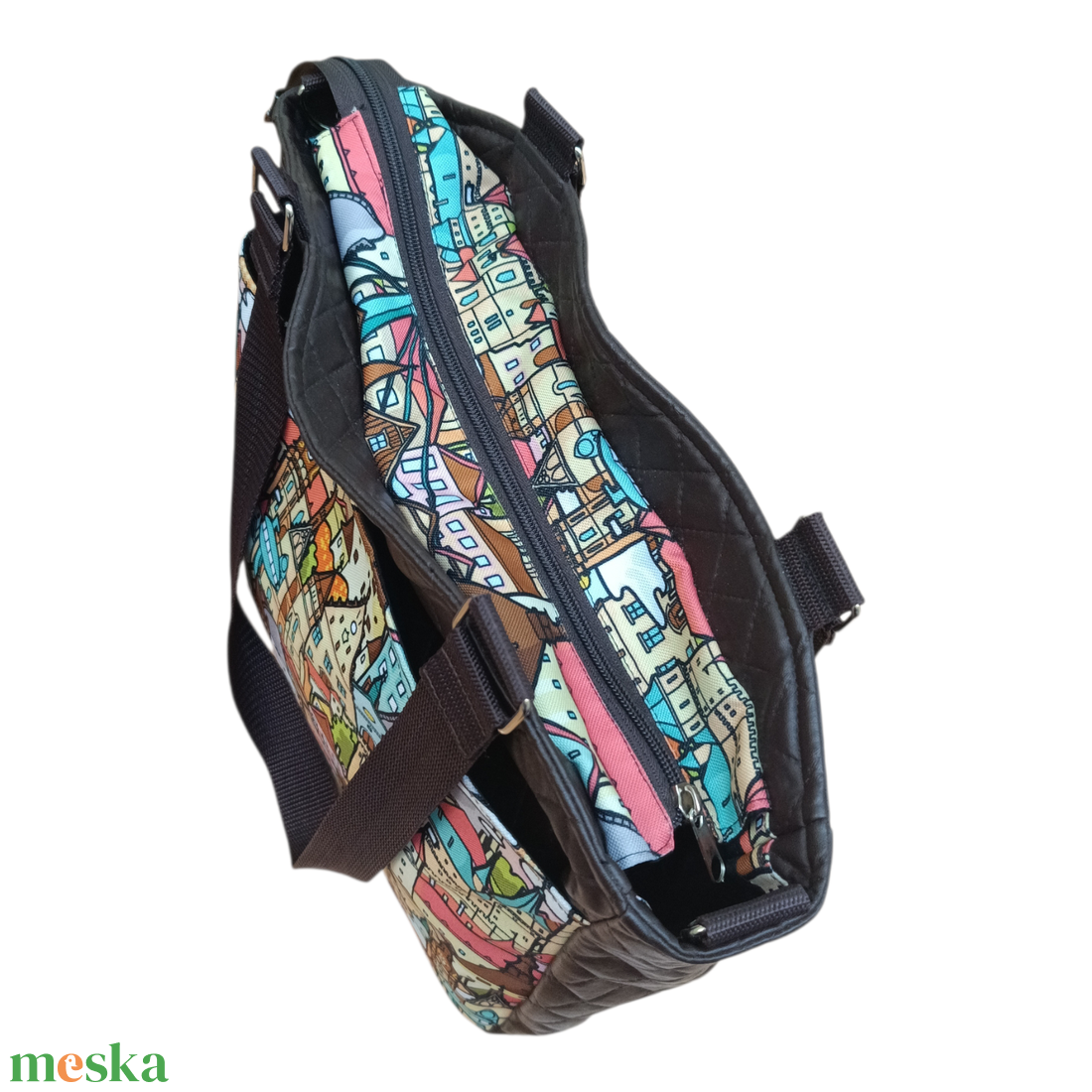 Barna városmintás női válltáska - táska & tok - kézitáska & válltáska - válltáska - Meska.hu