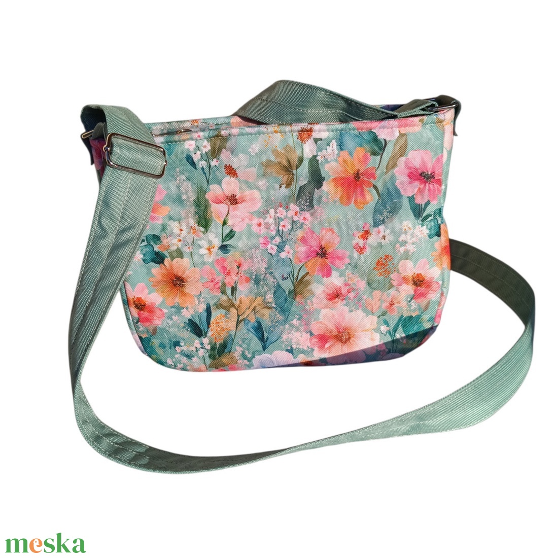 Türkiz virágos női válltáska, crossbody/ kistáska - táska & tok - kézitáska & válltáska - vállon átvethető táska - Meska.hu