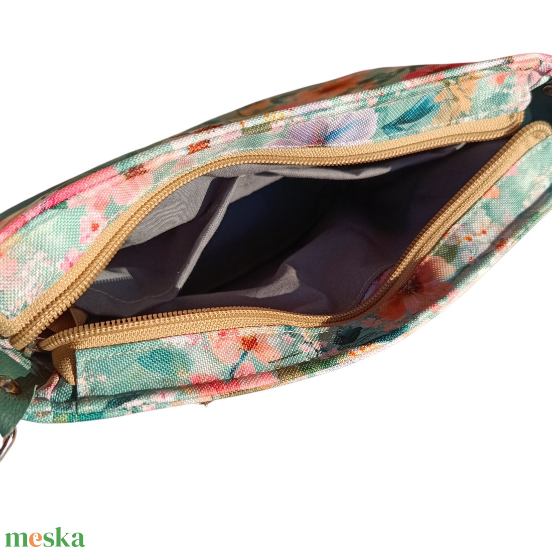 Türkiz virágos női válltáska, crossbody/ kistáska - táska & tok - kézitáska & válltáska - vállon átvethető táska - Meska.hu