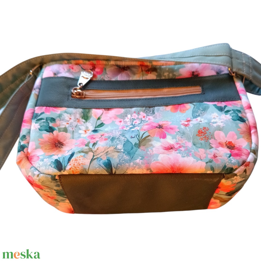 Türkiz virágos női válltáska, crossbody/ kistáska - táska & tok - kézitáska & válltáska - vállon átvethető táska - Meska.hu
