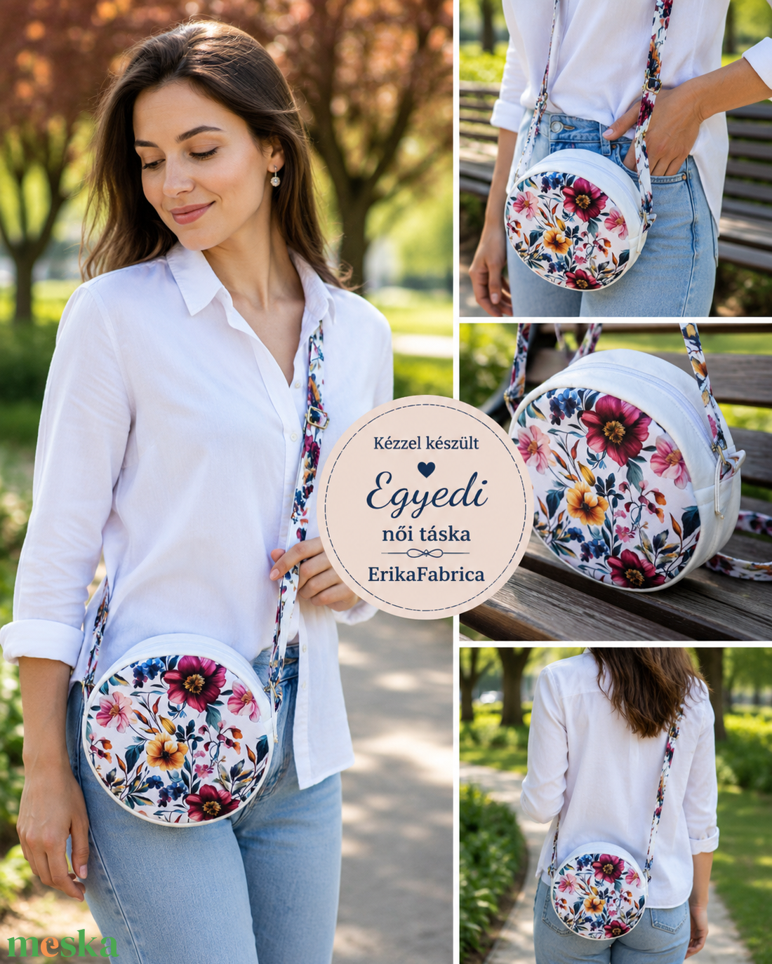 Virágos kör alakú váll és oldaltáska, crossbody - táska & tok - kézitáska & válltáska - vállon átvethető táska - Meska.hu